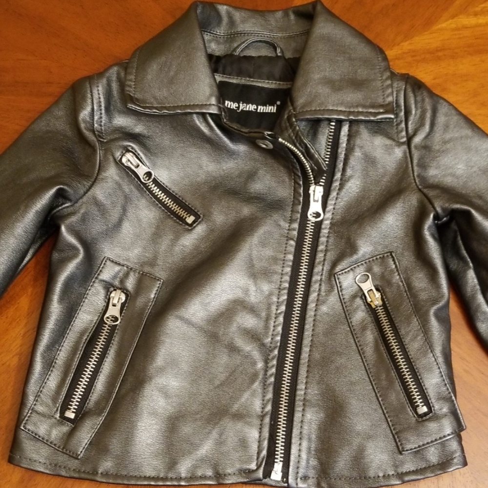 Me Jane mini gunmetal gray biker leather jacket k3